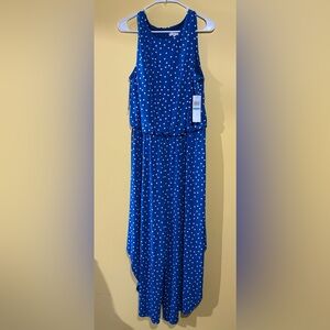London Times Blue Polka Dot Jumpsuit